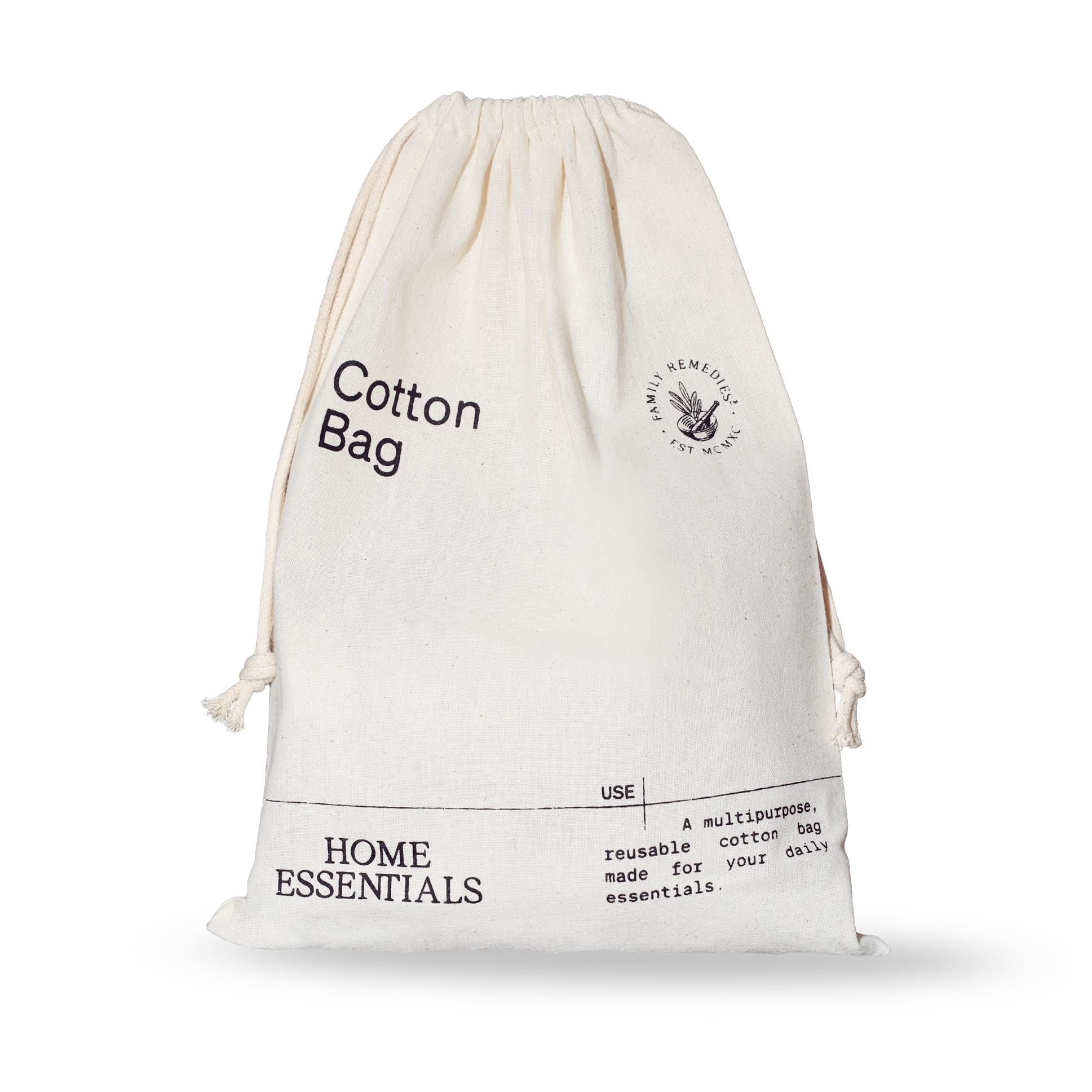 A front view of our Signature Multipurpose reusable Cotton Bag on white background.