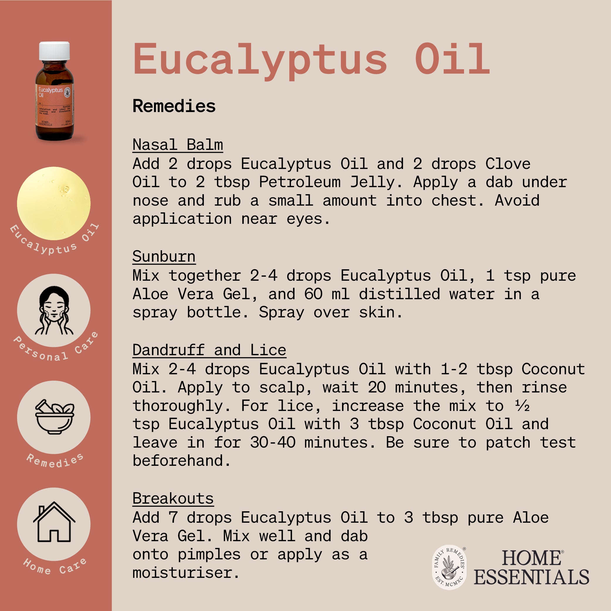 The third page of Eucalyptus Oil Handy Hints which lists the various uses and DIY recipes