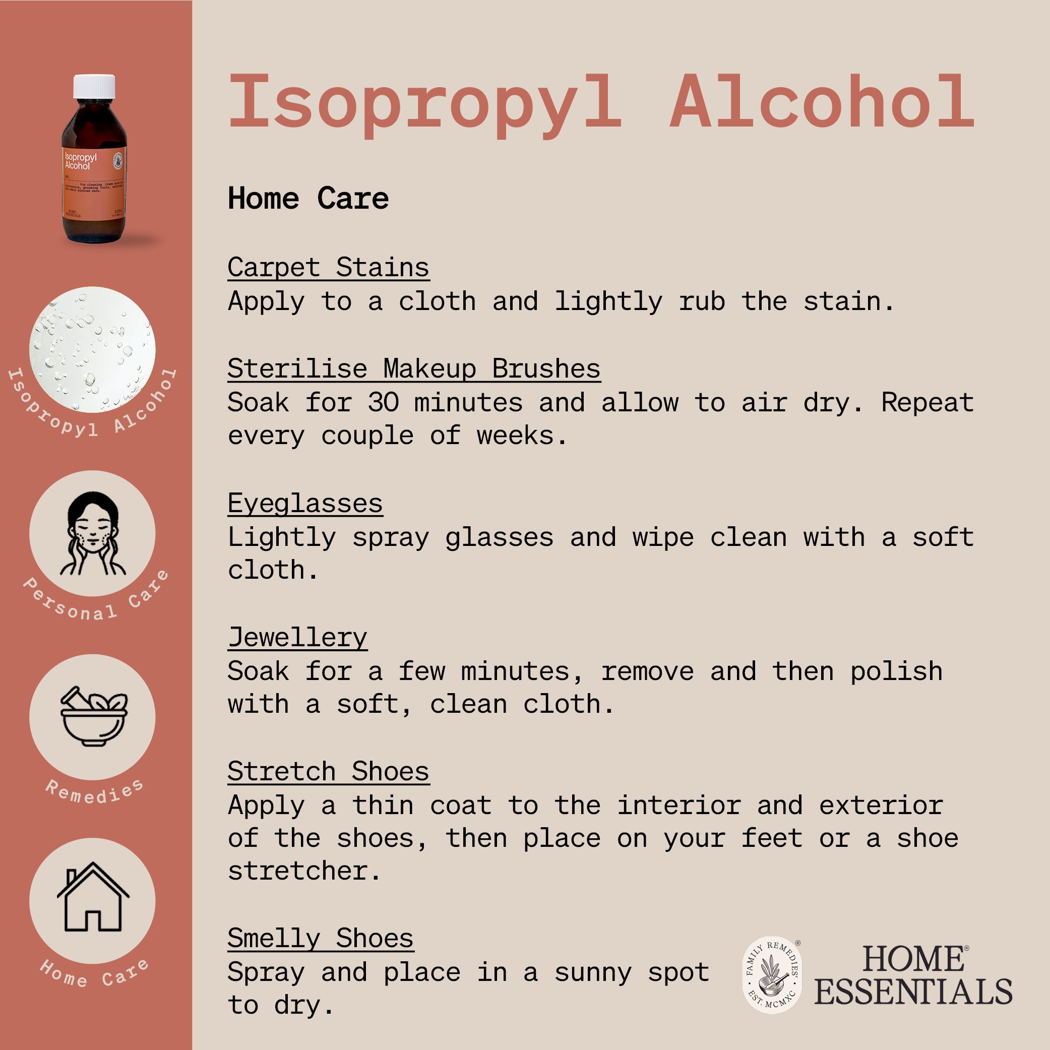 The Handy Hint document second page for Isopropyl Alcohol, listing various use and DIY remedy recipes
