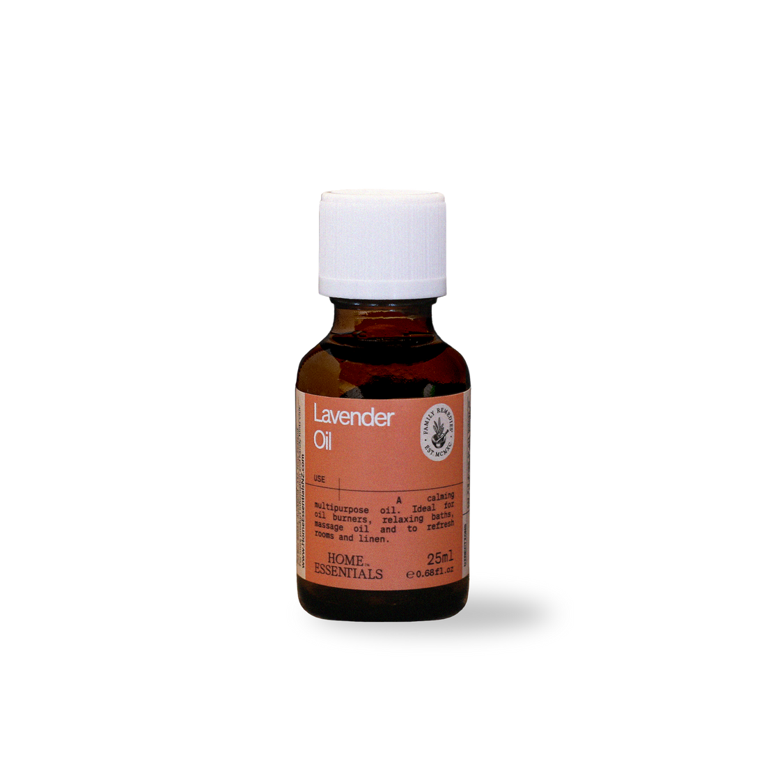 A Front View of the Lavender-Oil-25ml bottle on white background