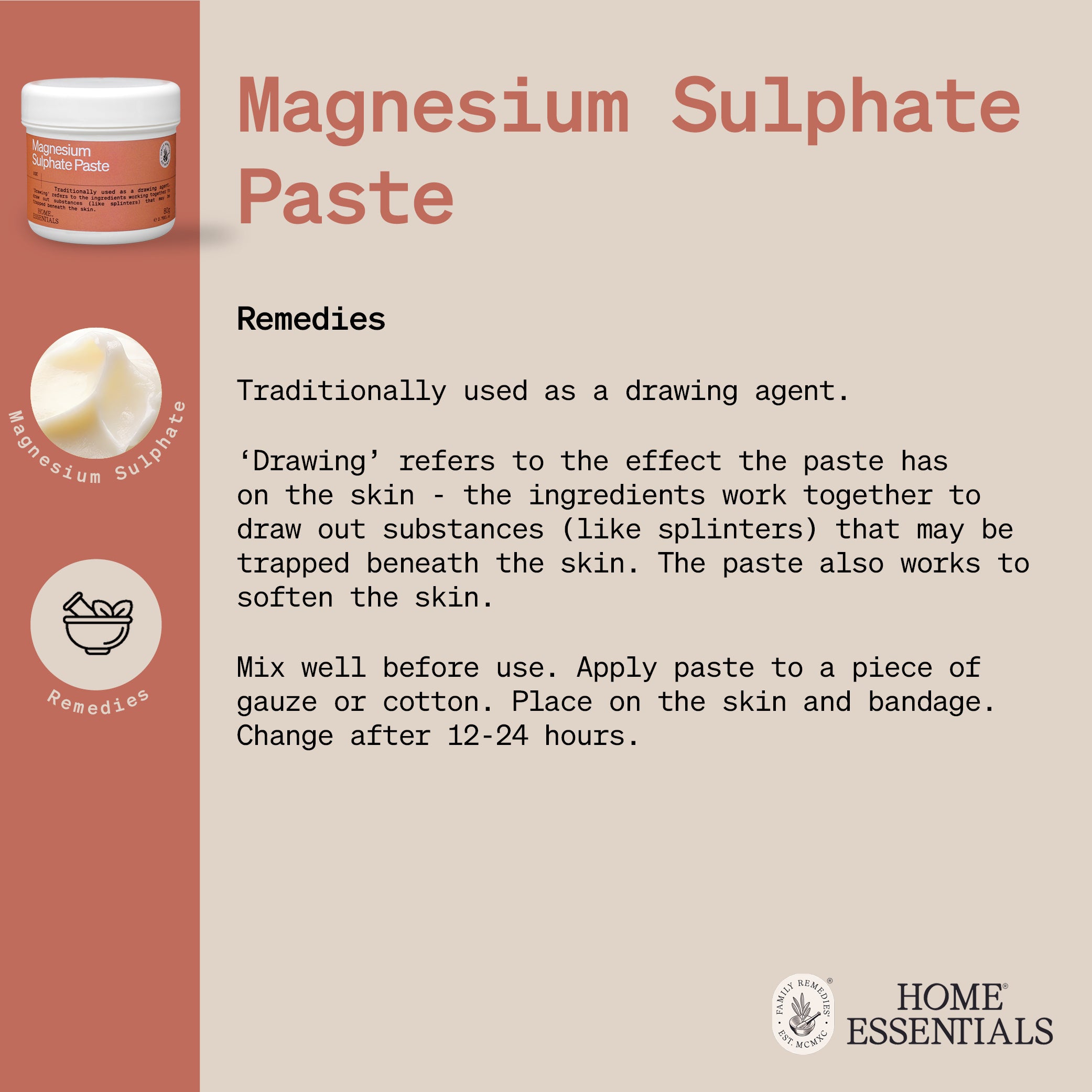 The Handy Hints one pager for Magnesium Sulphate Paste, listing various use and DIY remedy recipes