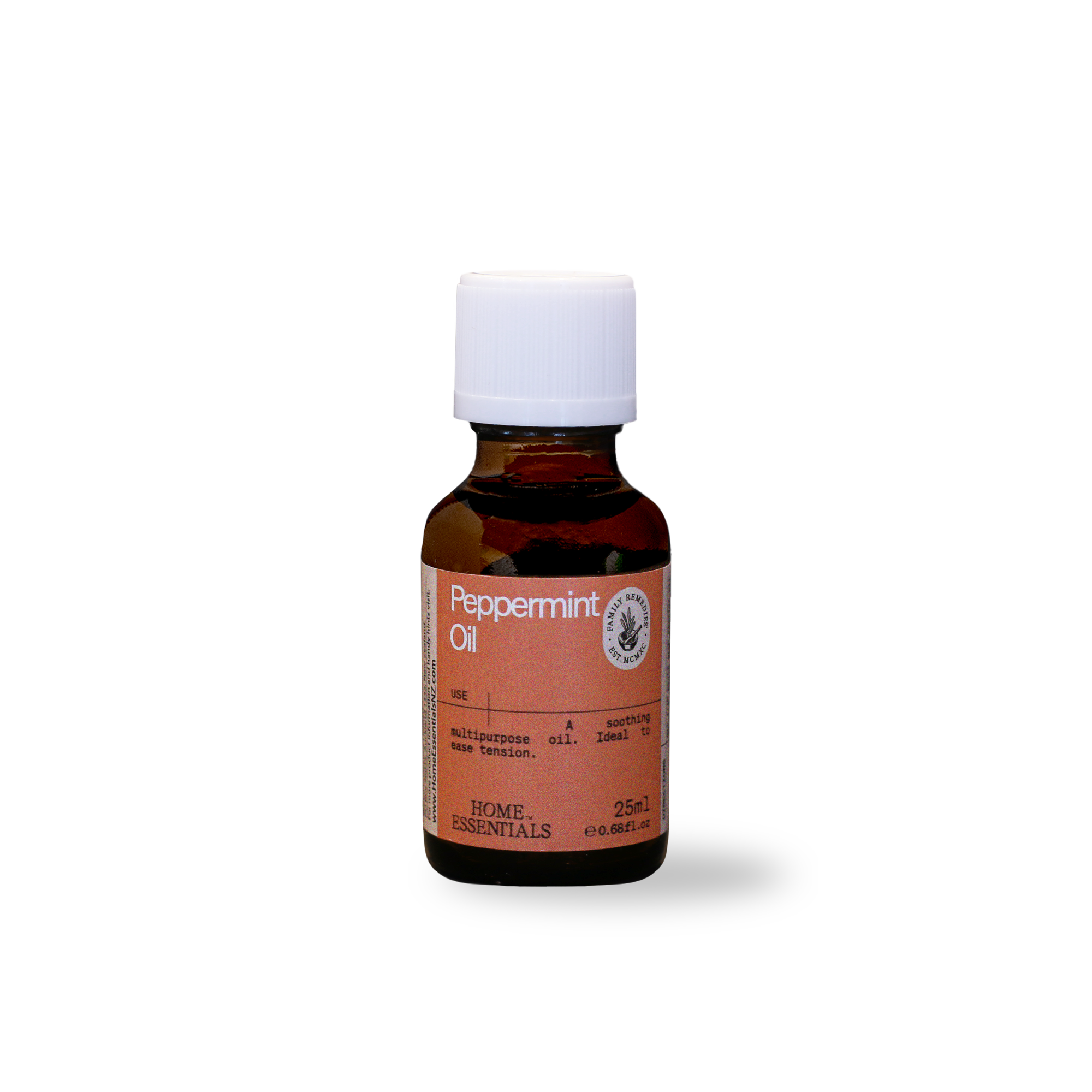 A front view of the Peppermint Oil 25ml Bottle on a white background