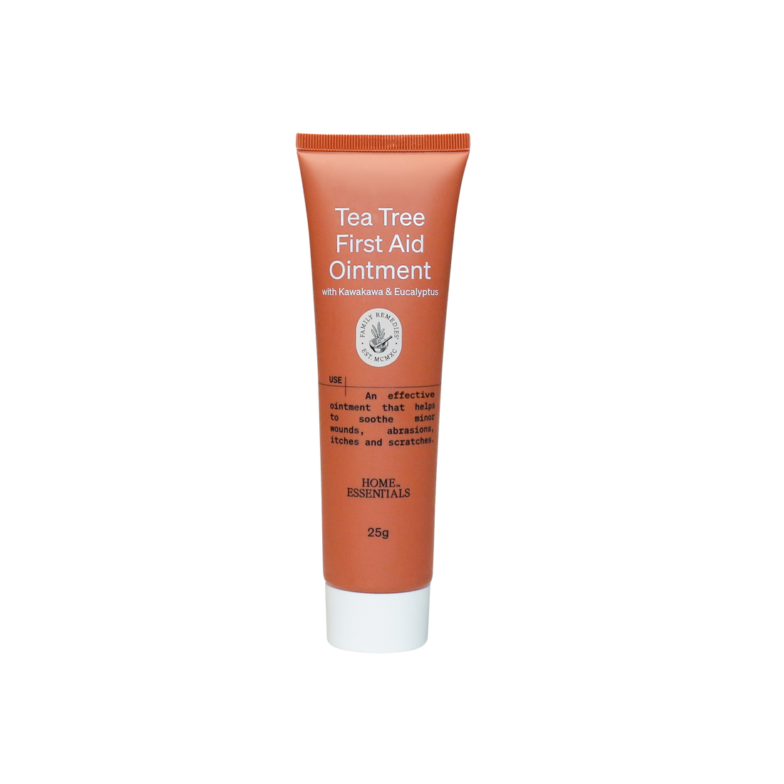 Front view of Tea Tree First Aid Ointment 25g tube on white background