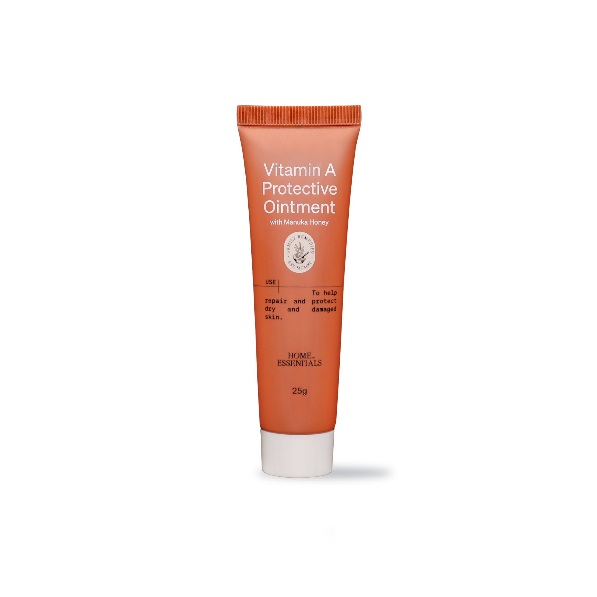 A Front View of our Vitamin A Protective Ointment with Manuka Honey 25g tube, on white background