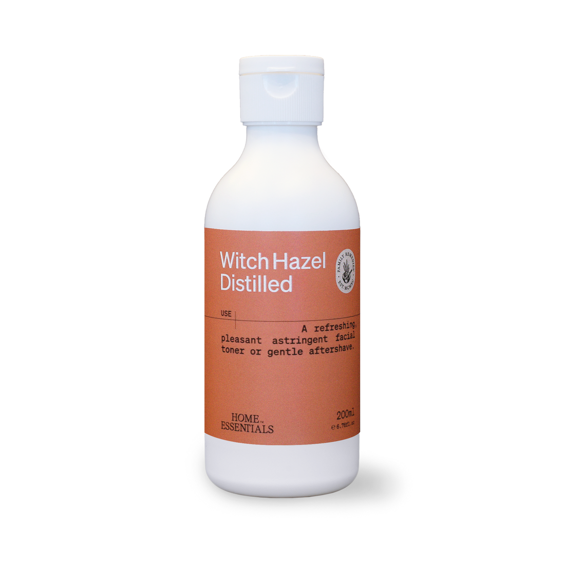 Witch Hazel Distilled 200ml white bottle, front view on white background