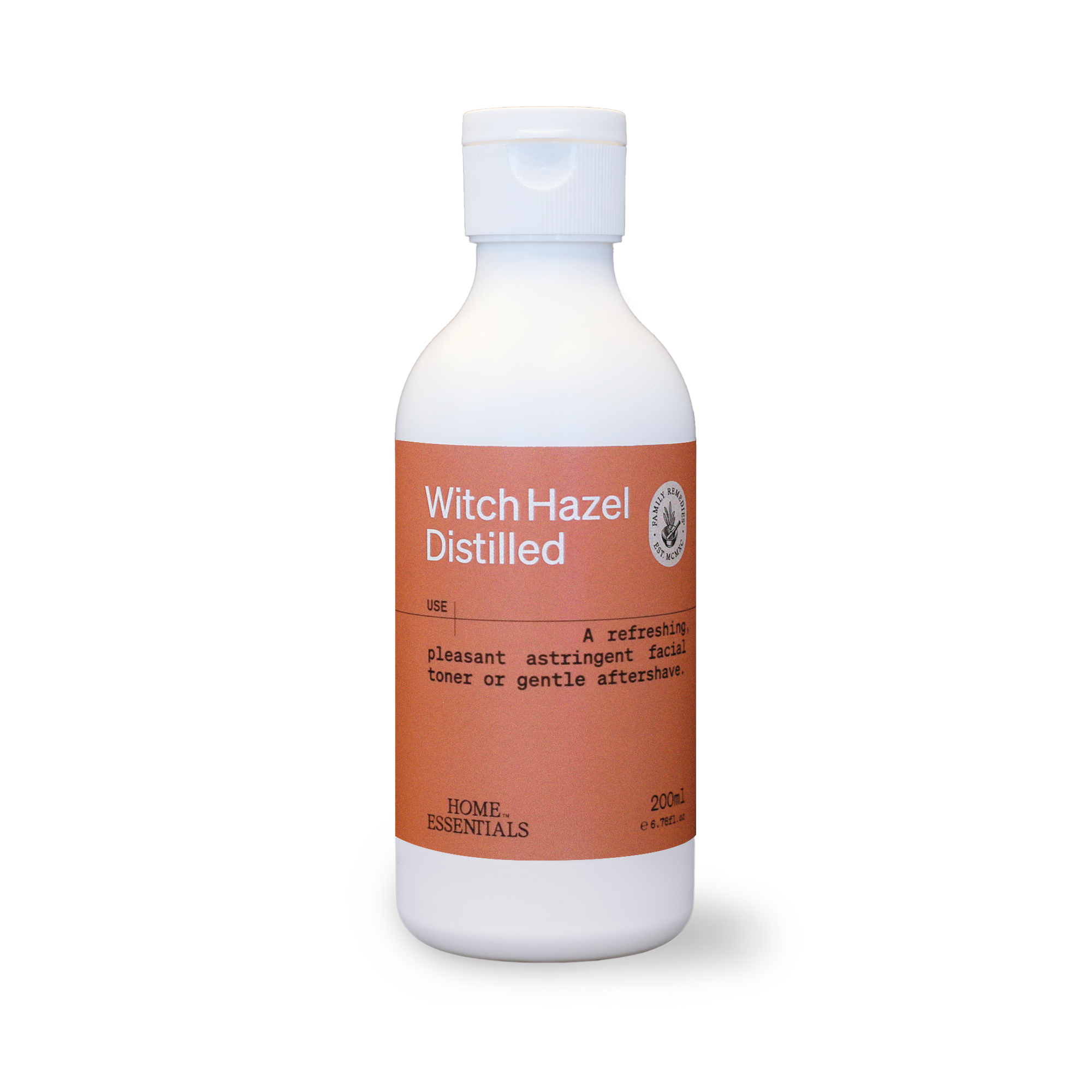 Witch Hazel Distilled 200ml white bottle, front view on white background