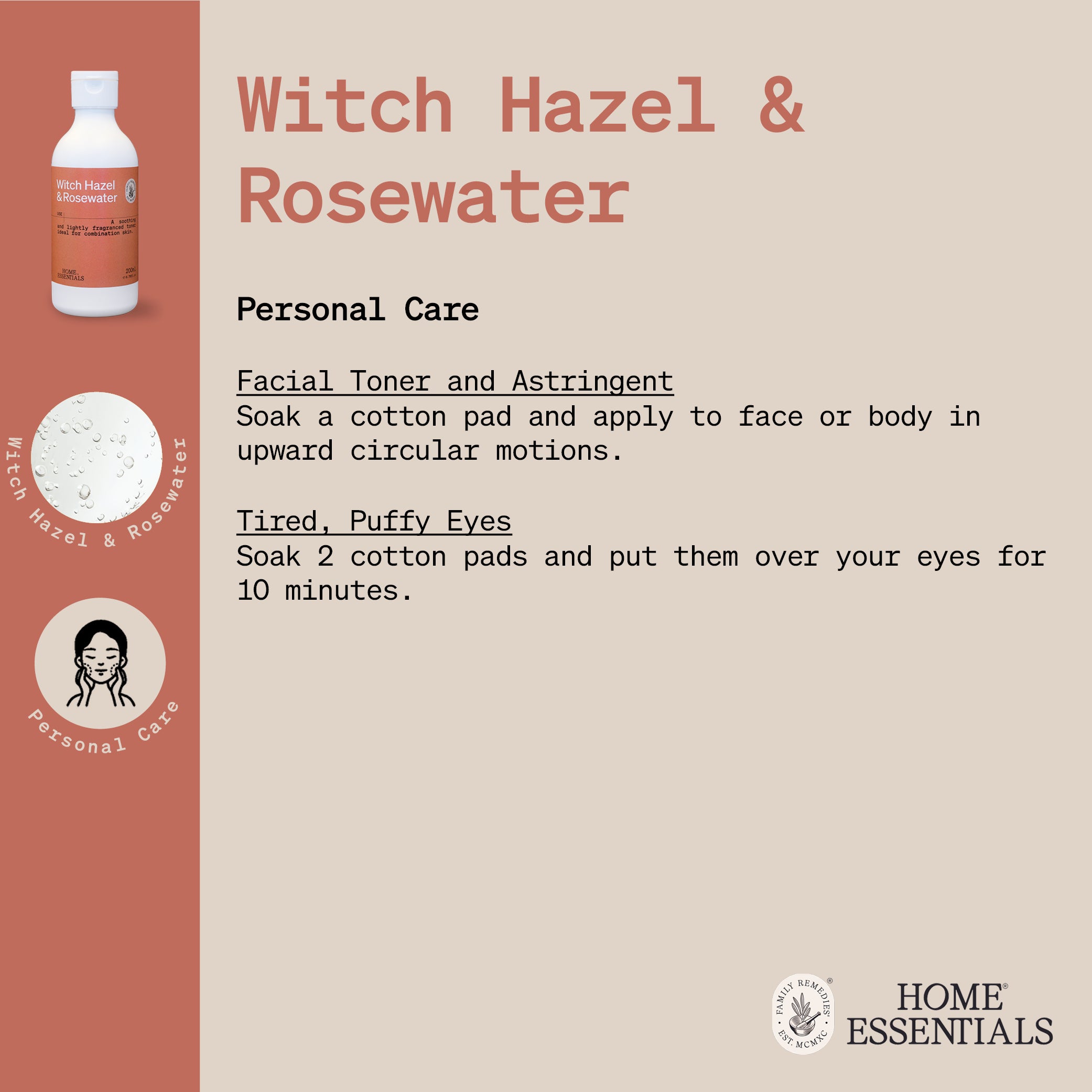 Home Essentials WitchHazel and Rosewater handy hints usage guide