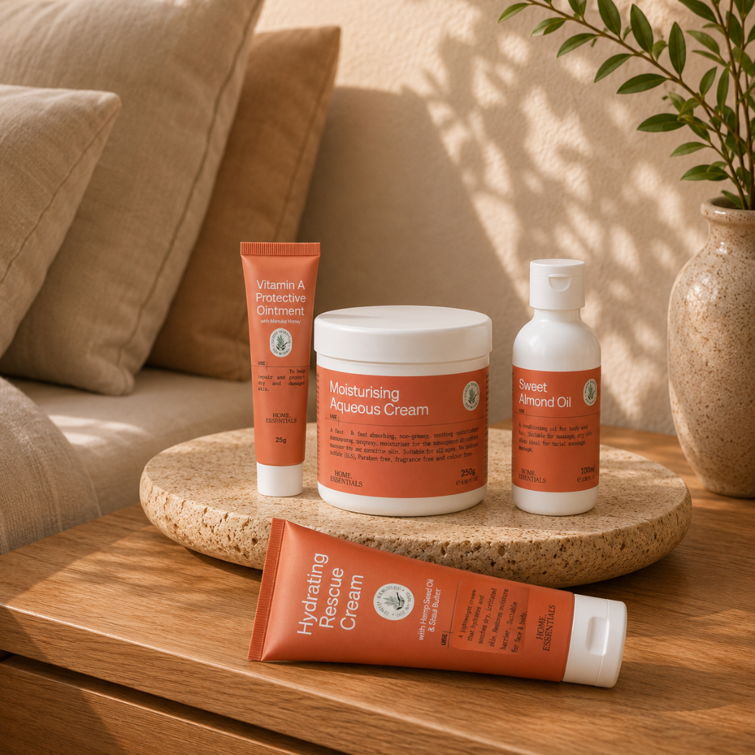 Moisturiser Collection lined up on a bedside table 
