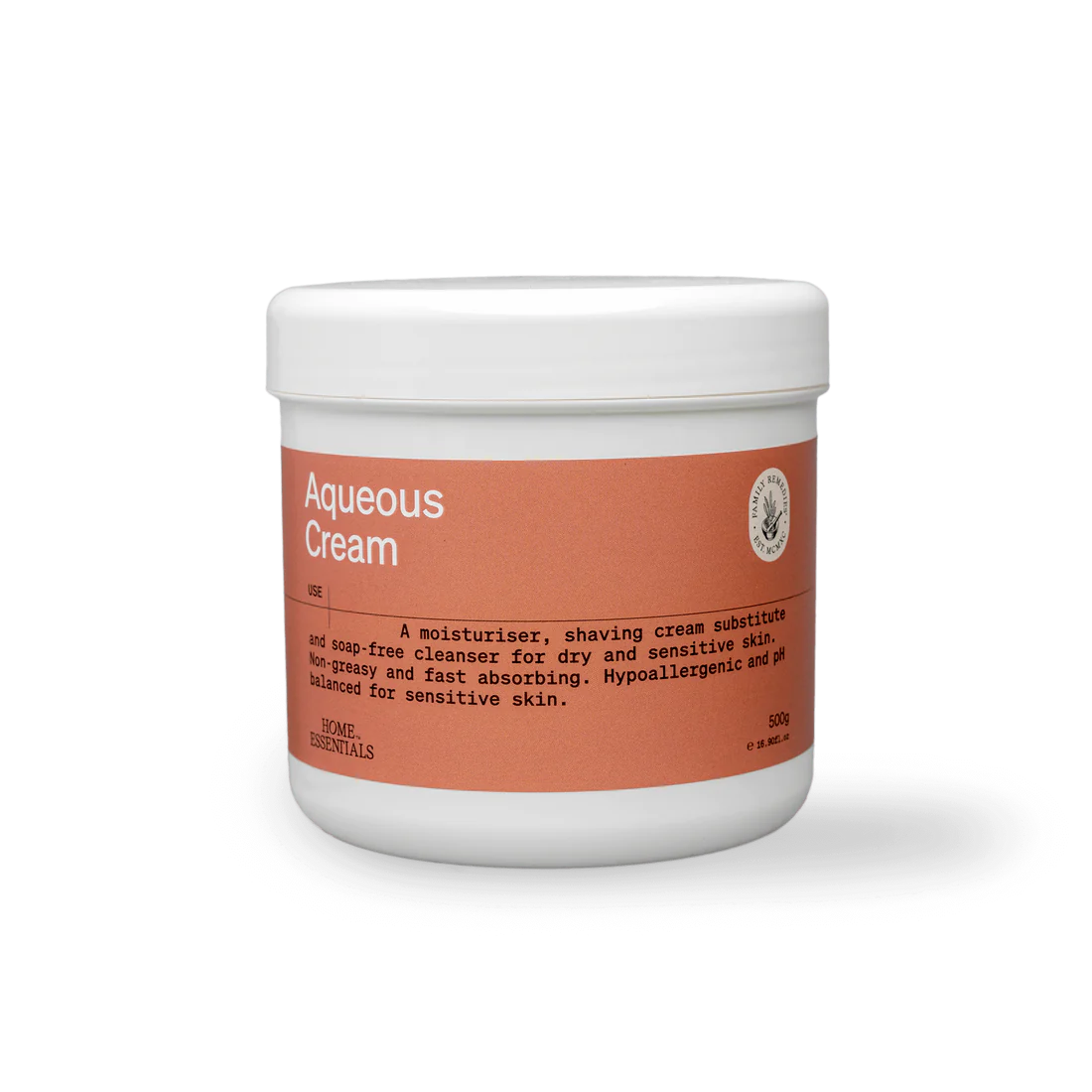 A front view of the Aqueous Cream 500g Pot on white background