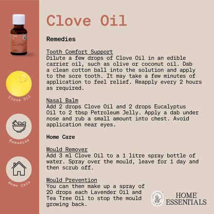 The Handy Hint page for Clove Oil, listing various use and DIY remedy recipes
