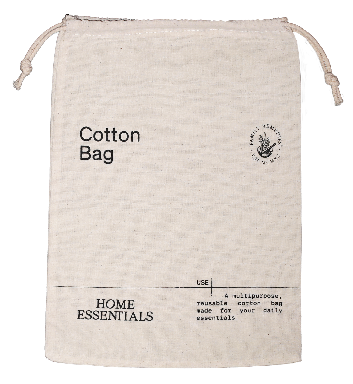 A top view of our Signature Multipurpose reusable Cotton Bag, flat on white background.