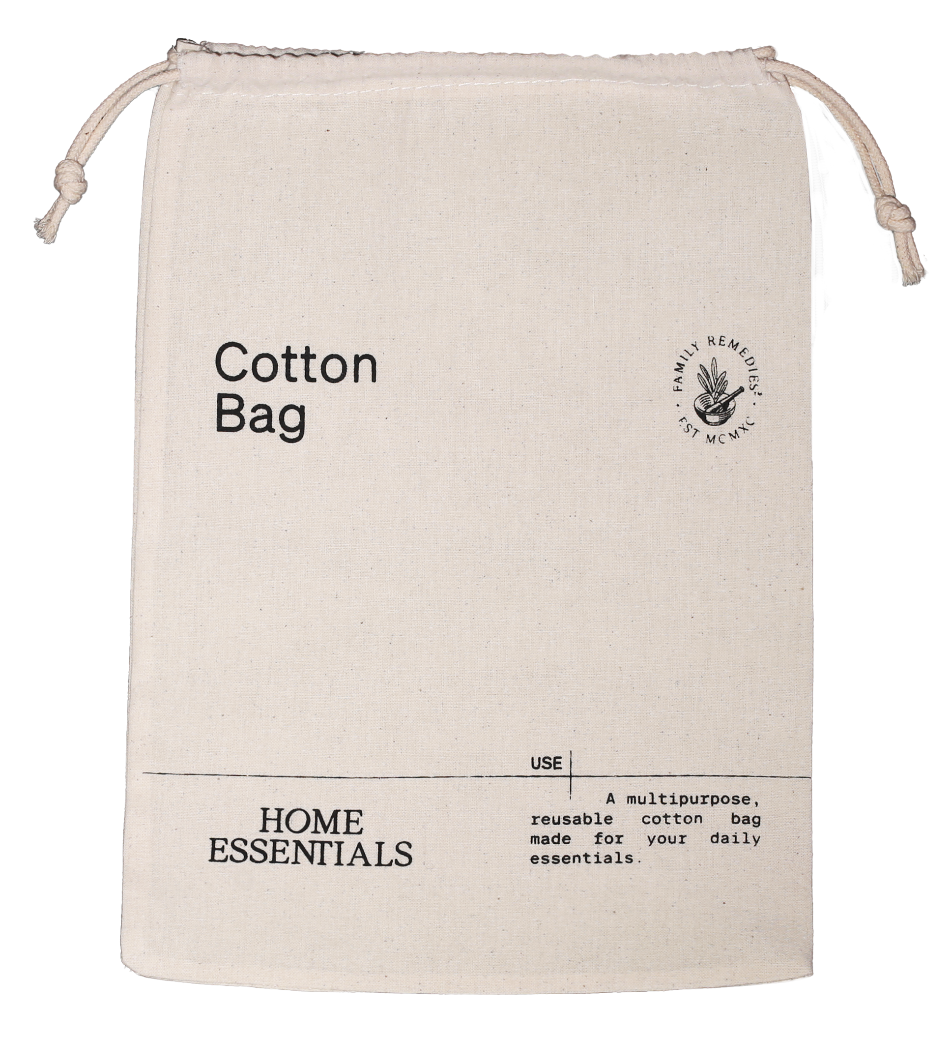 A top view of our Signature Multipurpose reusable Cotton Bag, flat on white background.