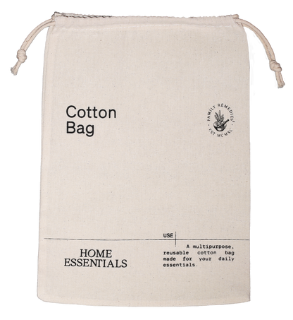 A top view of our Signature Multipurpose reusable Cotton Bag, flat on white background.
