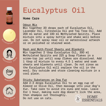 The fifth and last page of Eucalyptus Oil Handy Hints which lists the various uses and DIY recipes