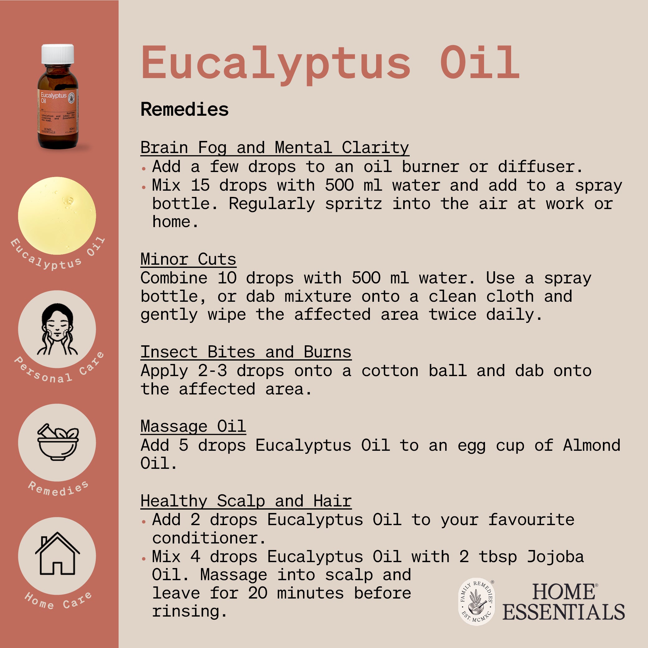 The second page of Eucalyptus Oil Handy Hints which lists the various uses and DIY recipes
