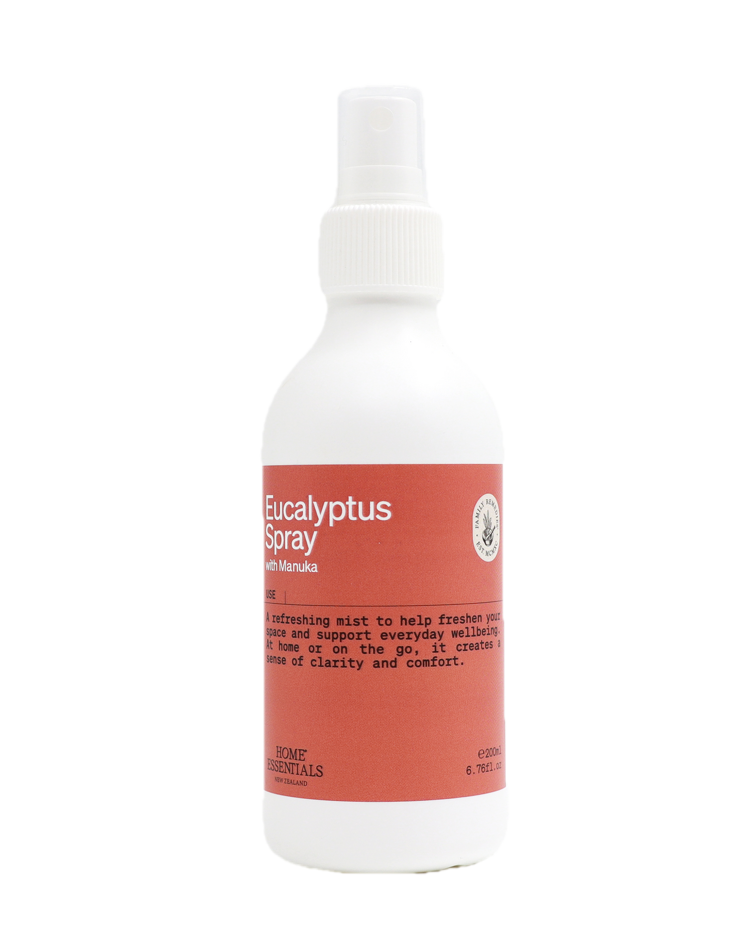 Eucalyptus spray bottle with a red label on a white background