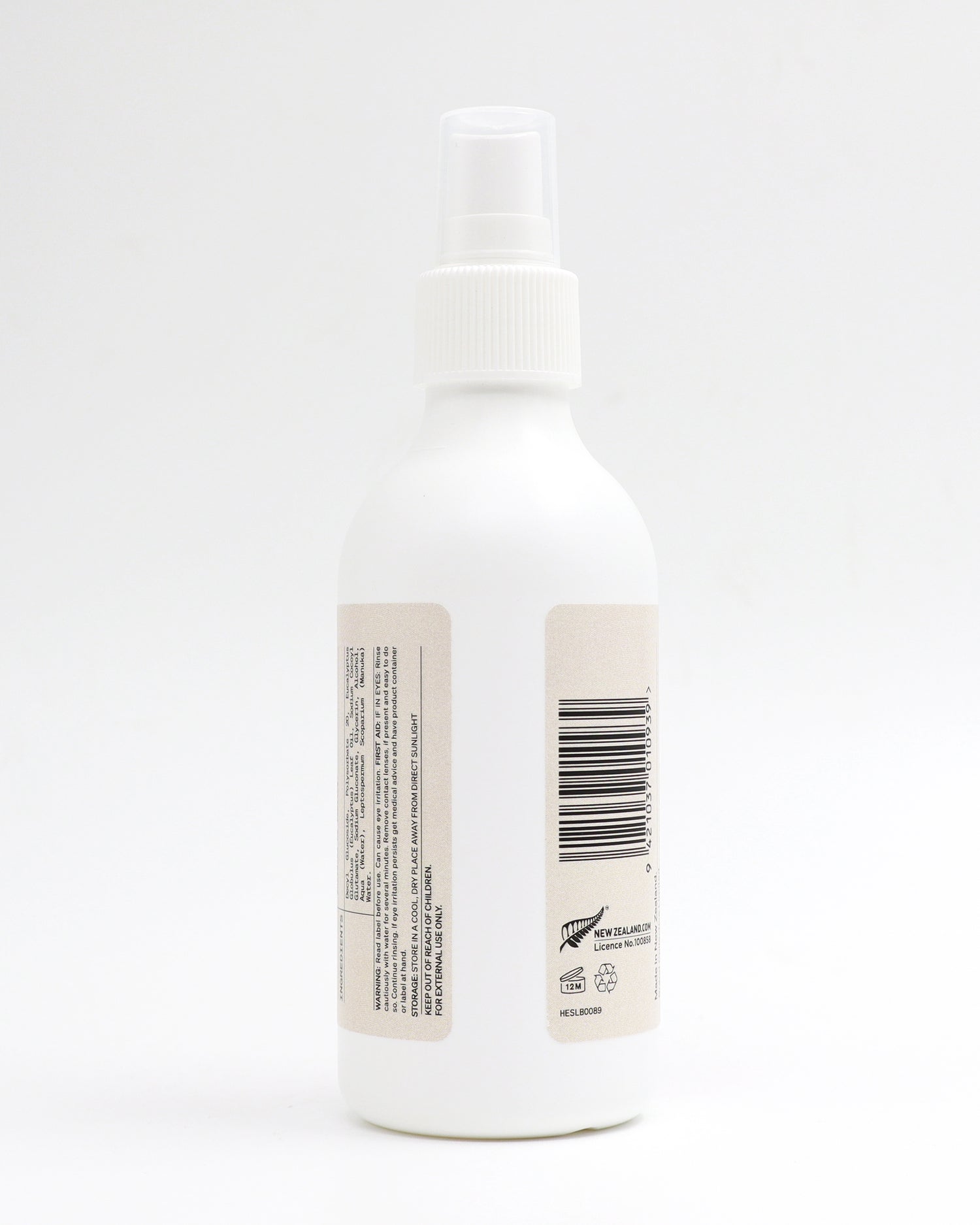A Back view of the Eucalyptus spray 200ml bottle on a white background