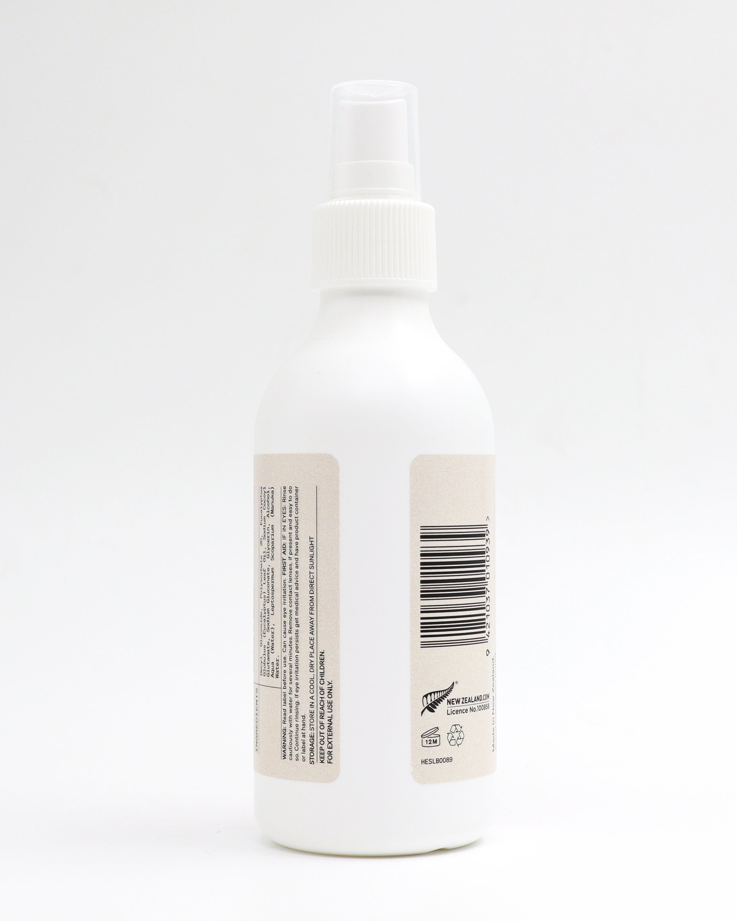 A Back view of the Eucalyptus spray 200ml bottle on a white background