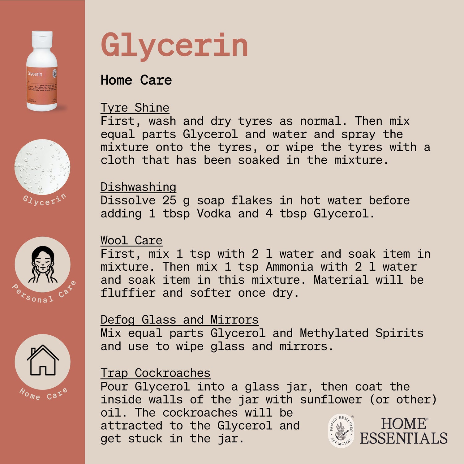 An image of the third and last page of the  Glycerin Handy Hints, which lists potential use and self made remedy recipes