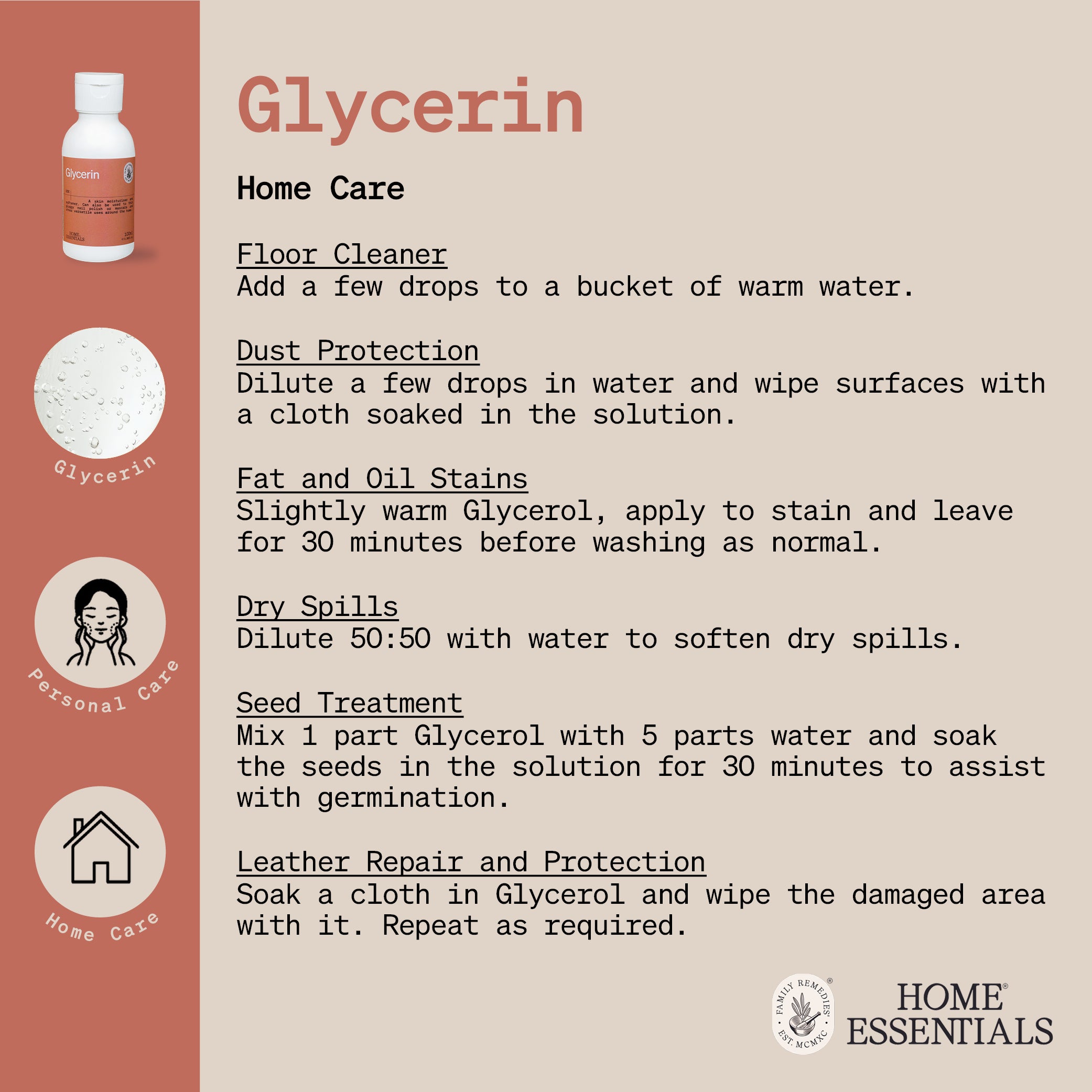 An image of the second page of the  Glycerin Handy Hints, which lists potential use and self made remedy recipes