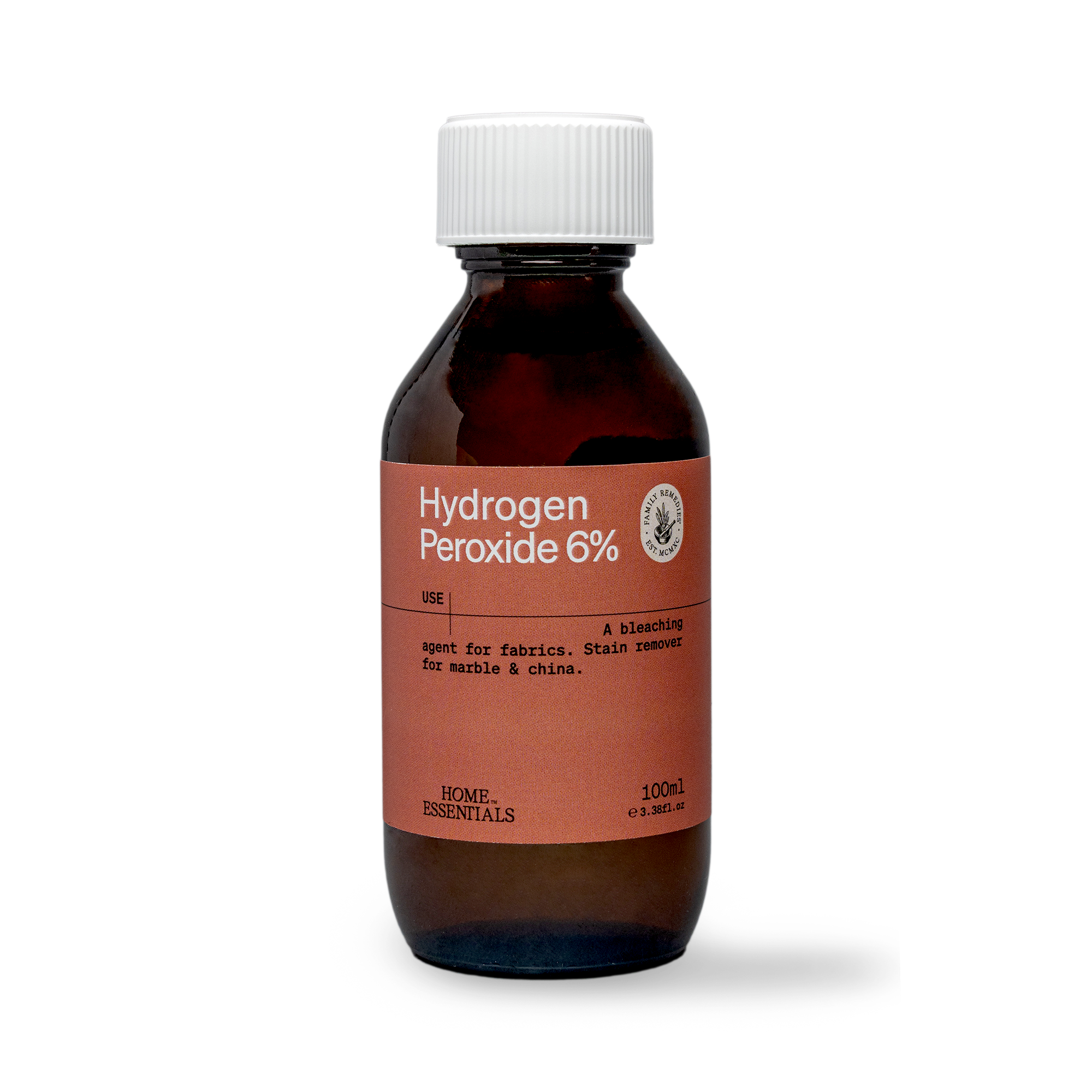 A front view of Hydrogen_Peroxyde_6% Solution on white background