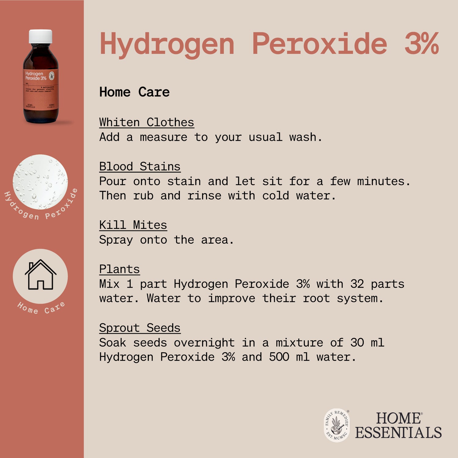 The Hydrogen Peroxyde 3% Solution Handy Hints Page which lists the various uses and DIY recipes