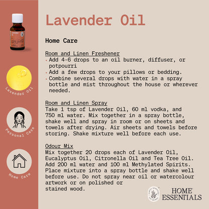 The Handy Hints document first page for Lavender Oil, listing various use and DIY remedy recipes
