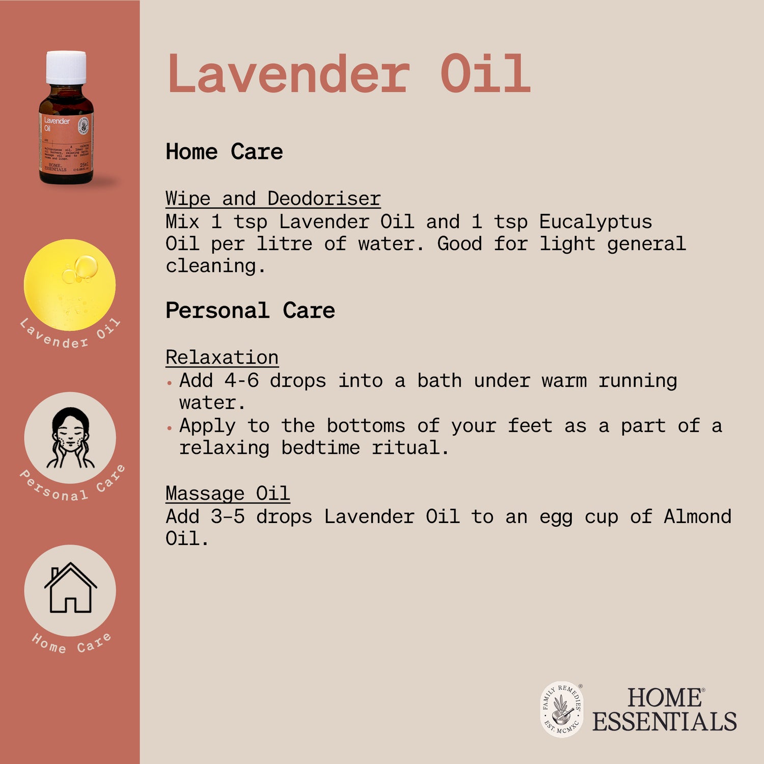 The Handy Hints document second page for Lavender Oil, listing various use and DIY remedy recipes