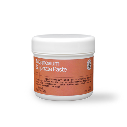 A front view of the Magnesium sulfate paste 80g pot on white background