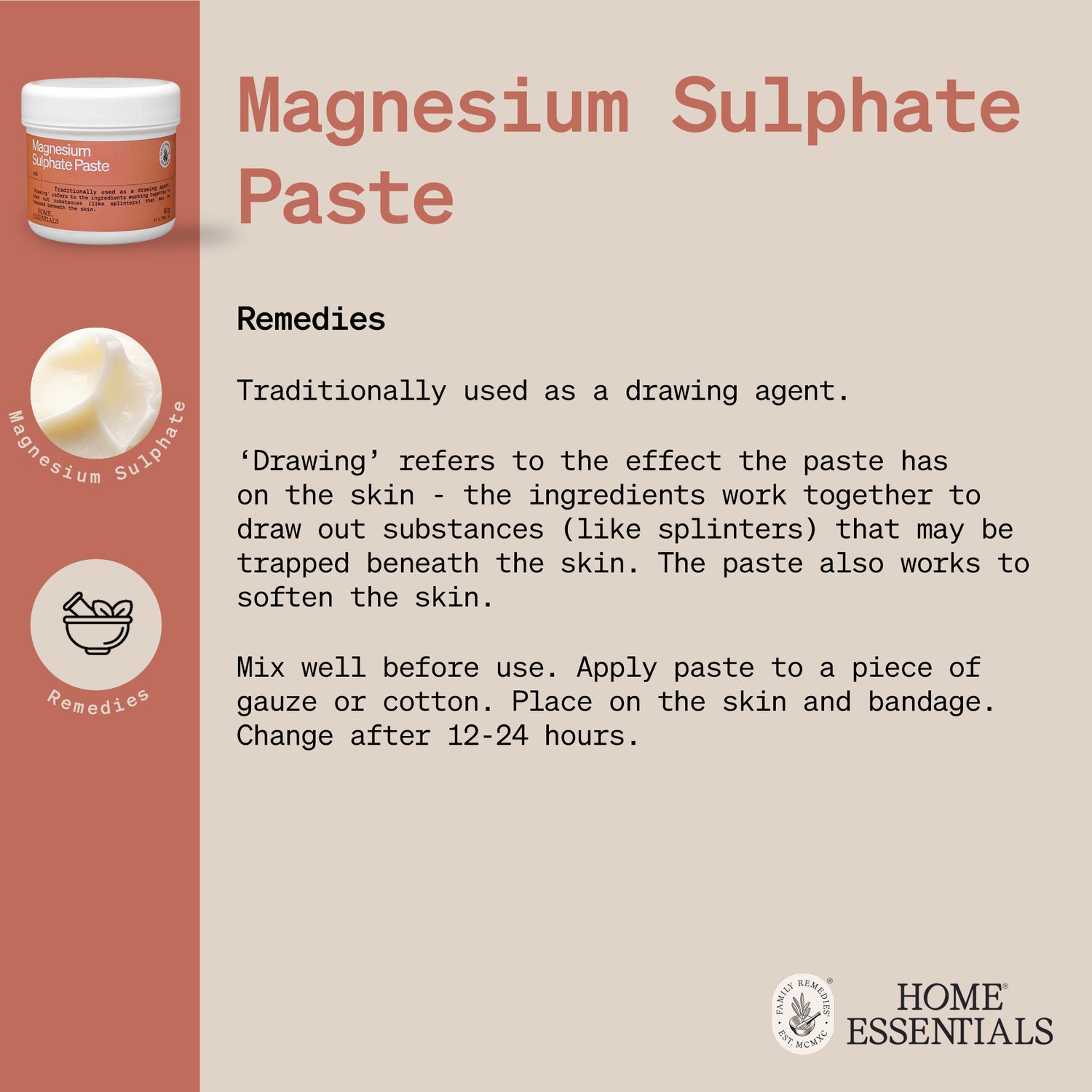 The Handy Hints one pager for Magnesium Sulphate Paste, listing various use and DIY remedy recipes