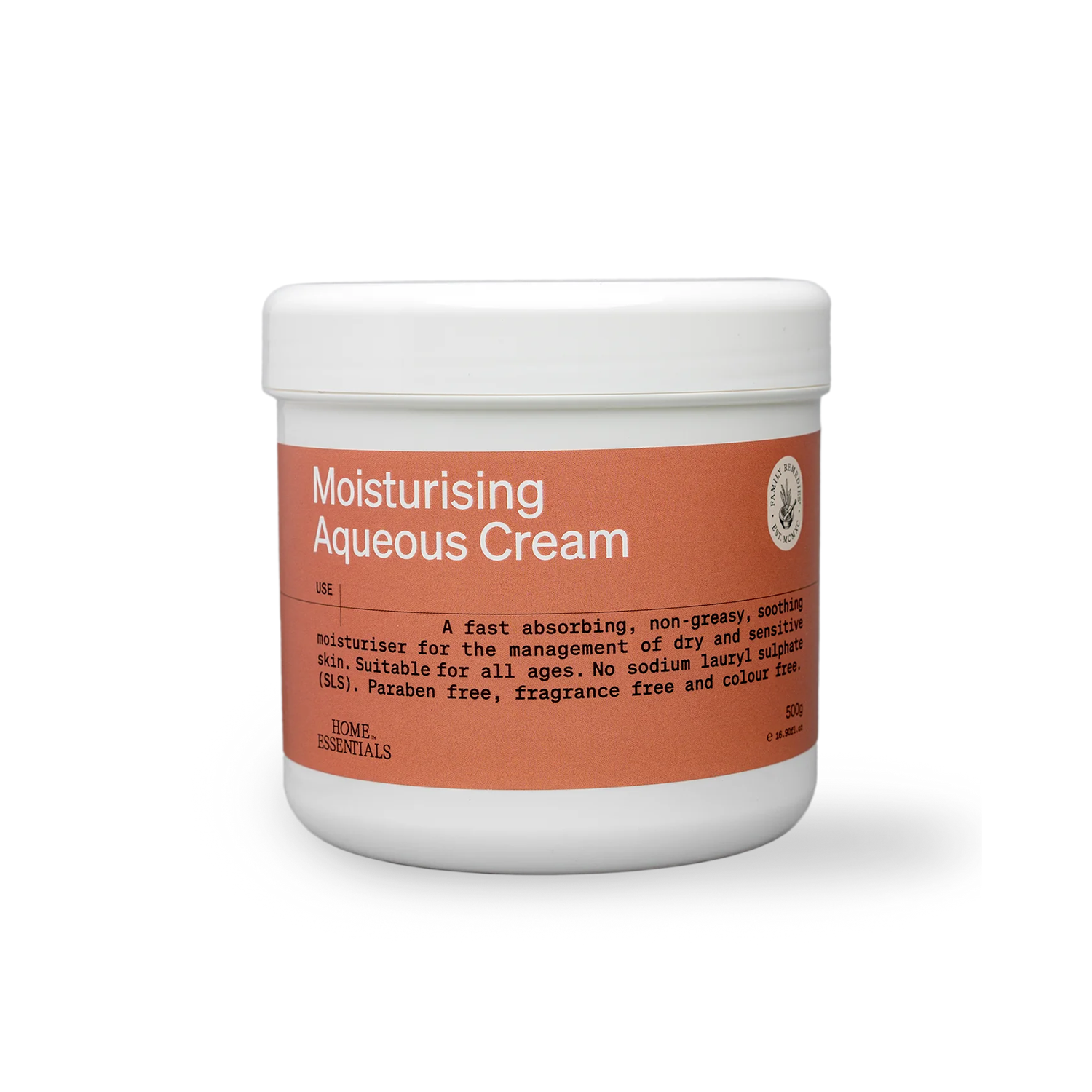 A front view of the Moisturising Aqueous Cream 500g pot on white background