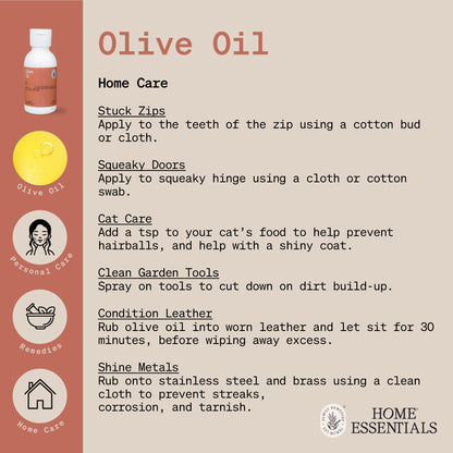The Handy Hints document third page for Olive Oil, listing various use and DIY remedy recipes