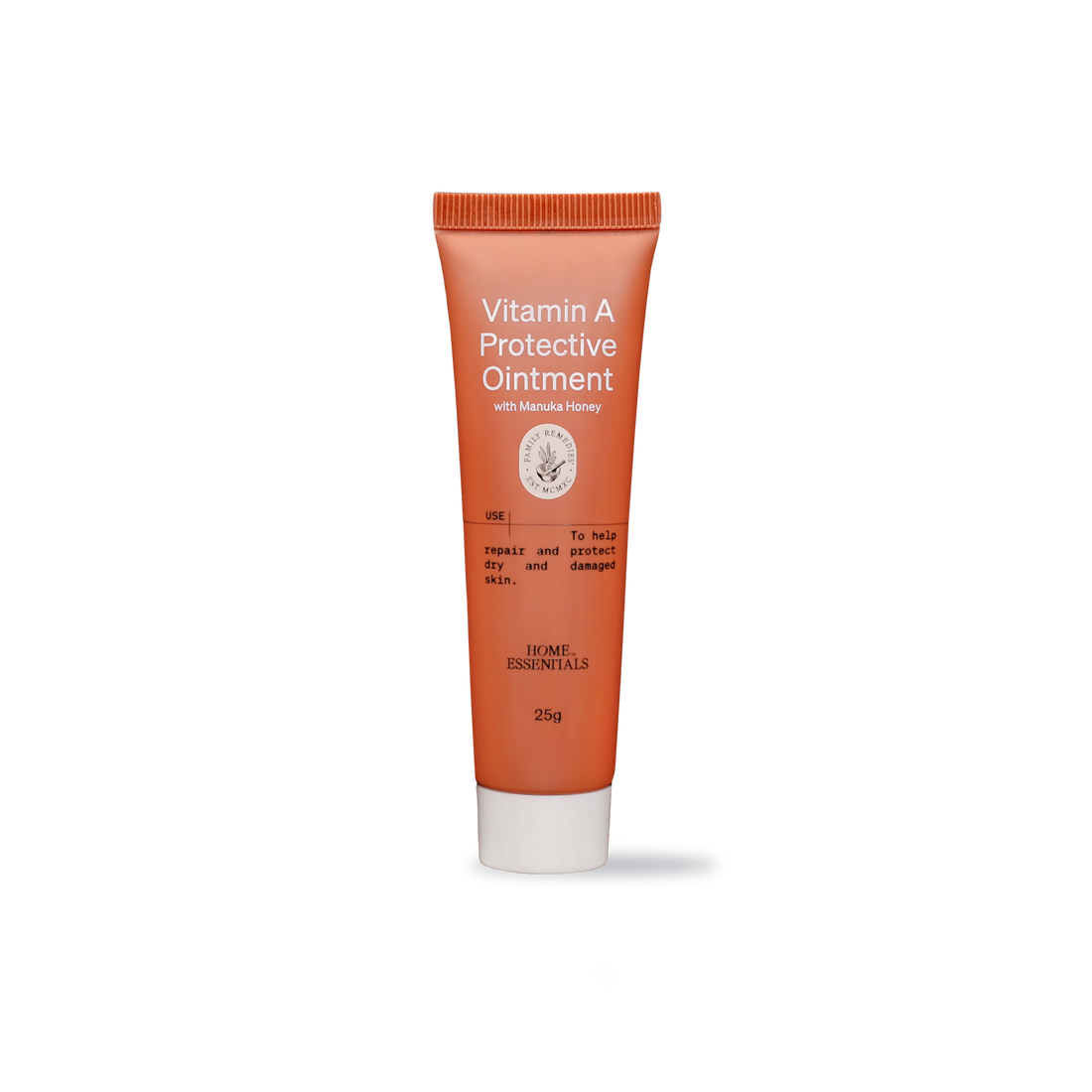 A Front View of our Vitamin A Protective Ointment with Manuka Honey 25g tube, on white background