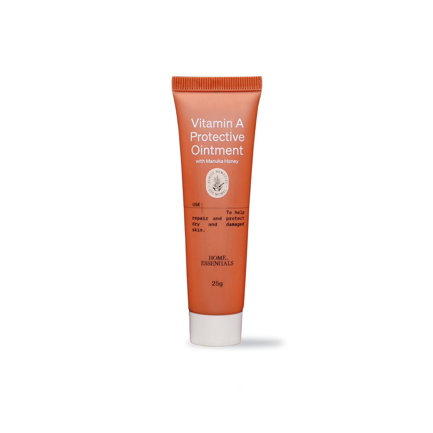 A Front View of our Vitamin A Protective Ointment with Manuka Honey 25g tube, on white background
