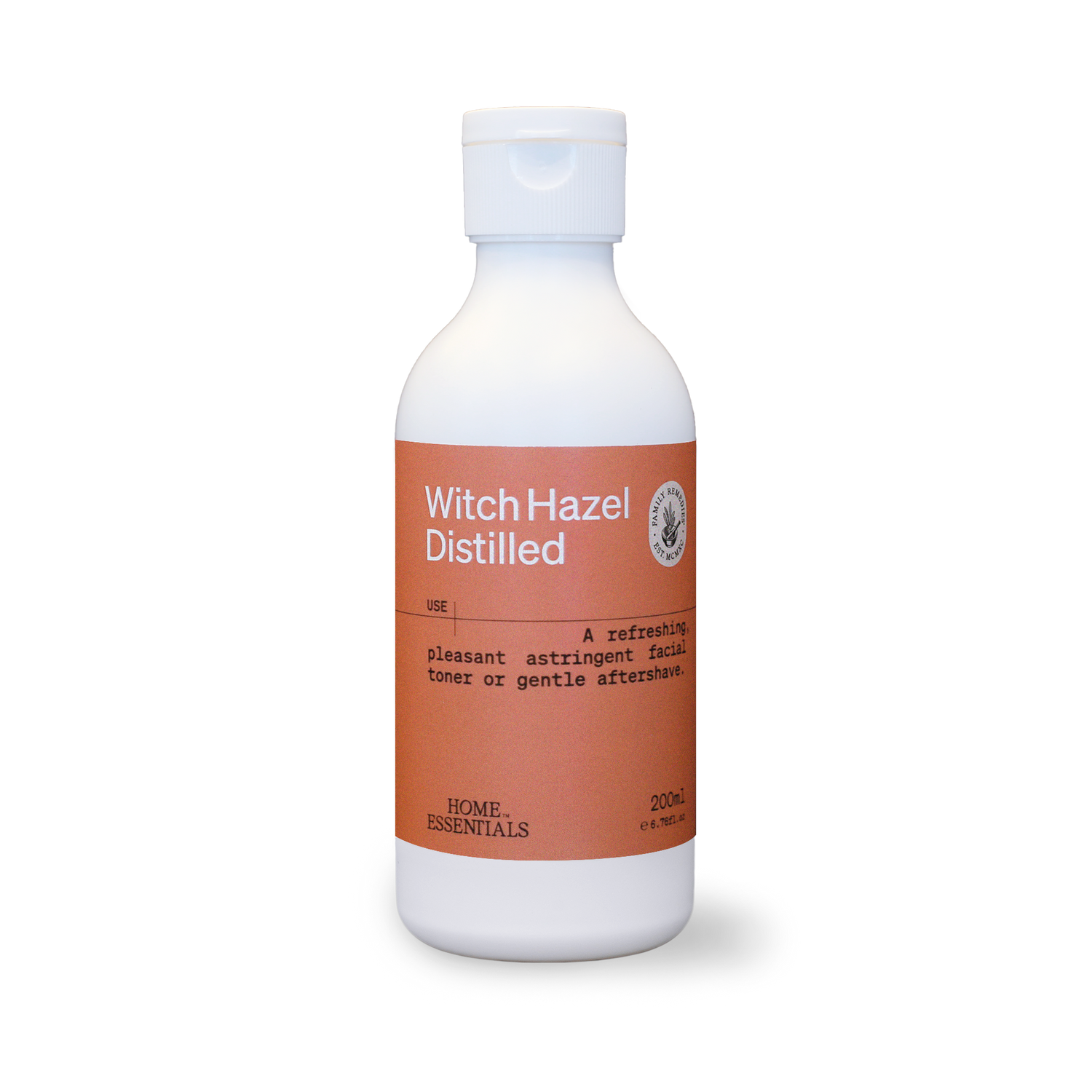 Witch Hazel Distilled 200ml white bottle, front view on white background