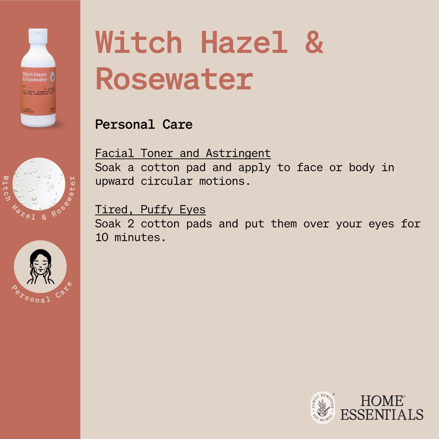 Home Essentials WitchHazel and Rosewater handy hints usage guide