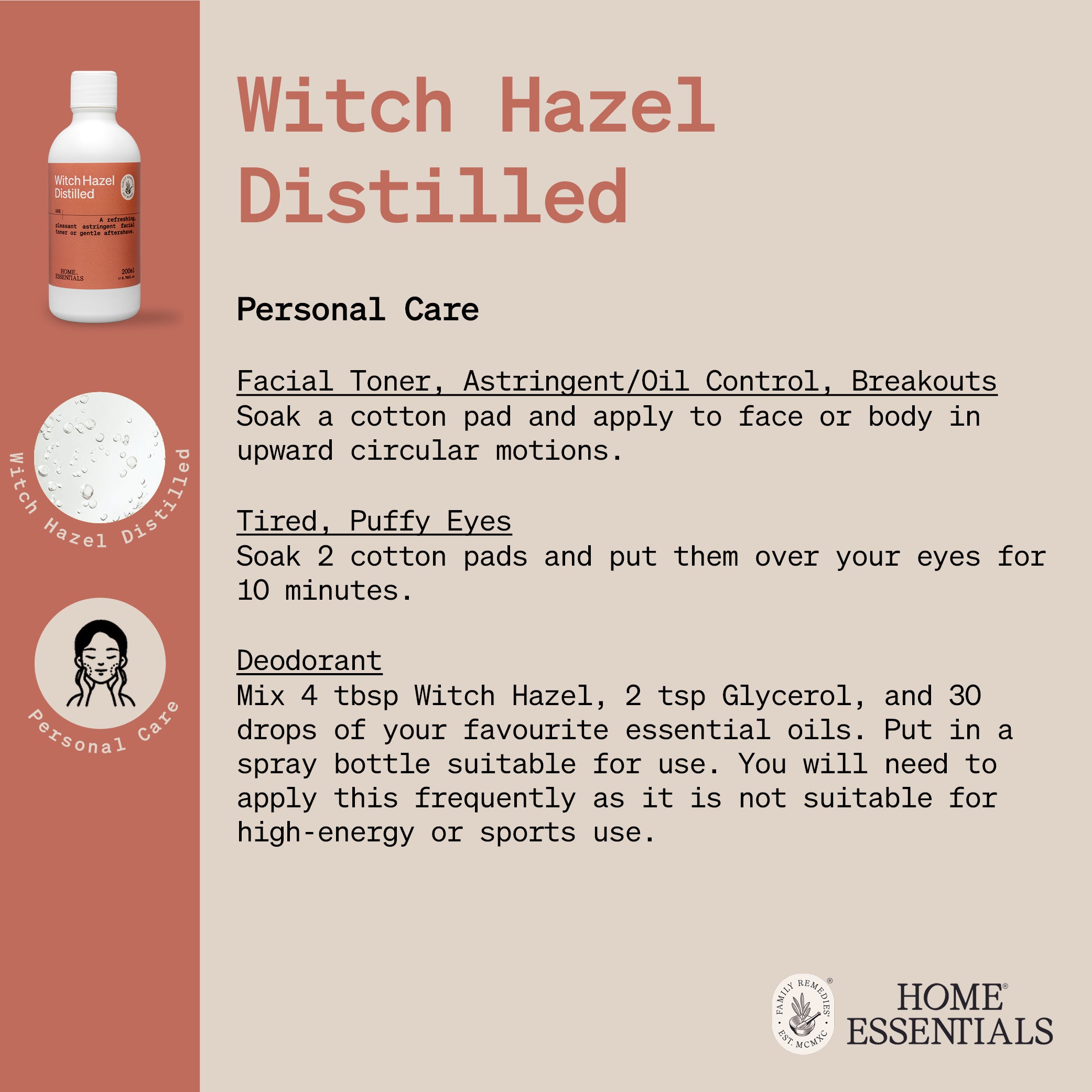 Home Essentials Witch Hazel Distilled handy hints usage guide
