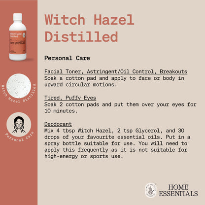 Home Essentials Witch Hazel Distilled handy hints usage guide
