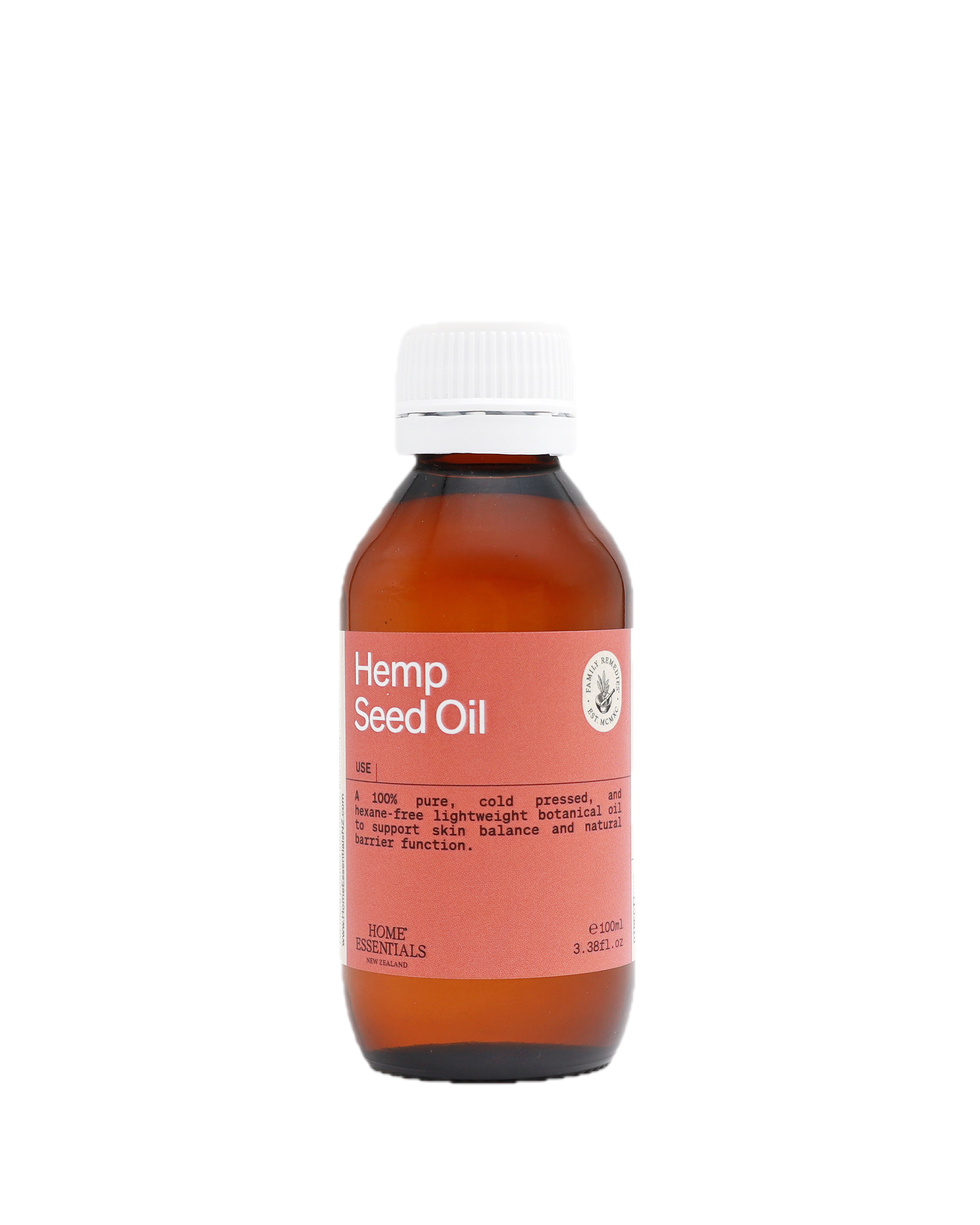 Bottle of hemp seed oil on a white background